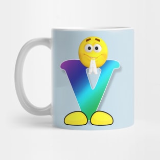 Letter V Alphabet Smiley Monogram Face Emoji Shirt for Men Women Kids Mug